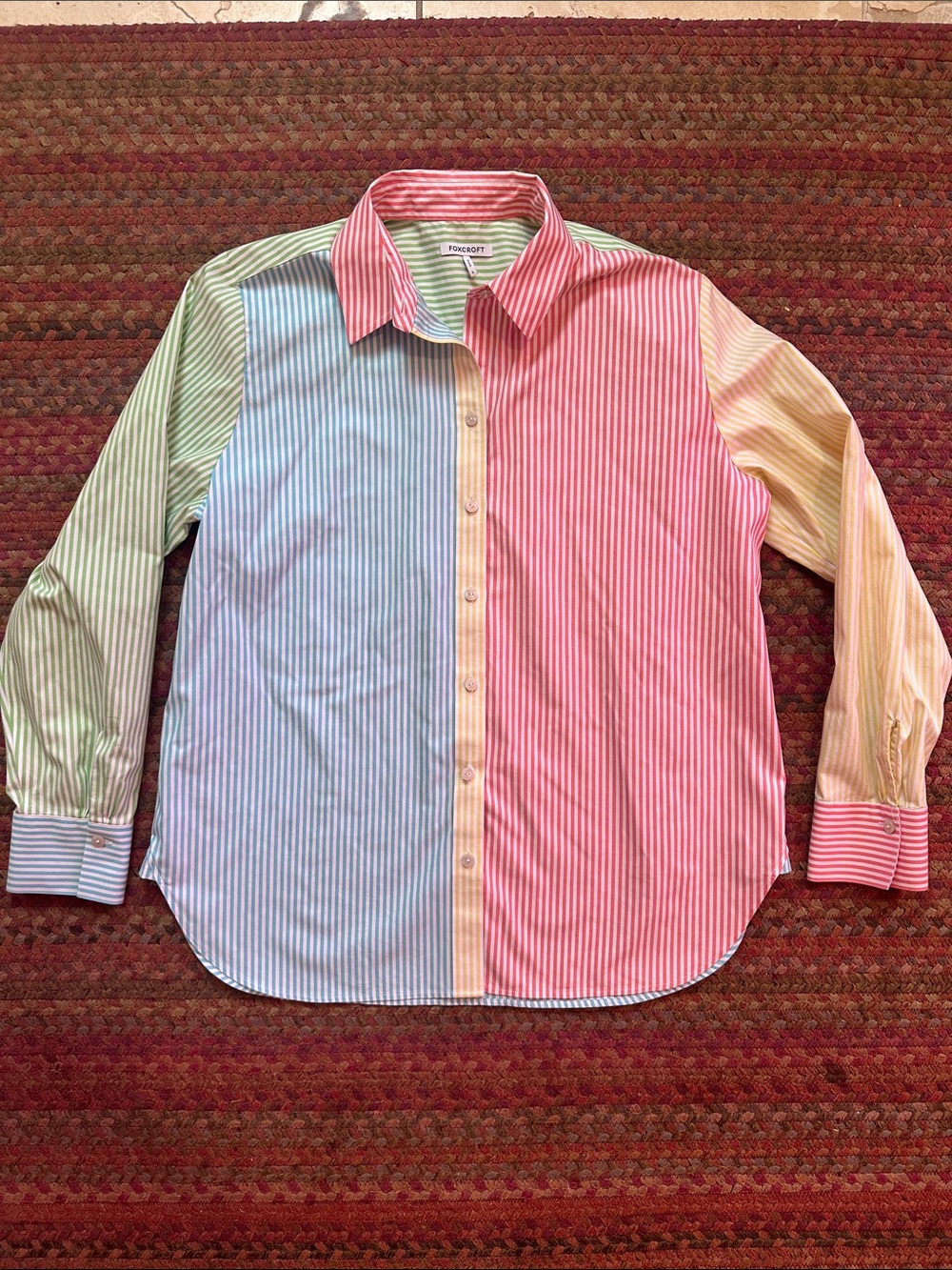 FOXCROFT Pink & Multicolor Striped Button-Up Shirt